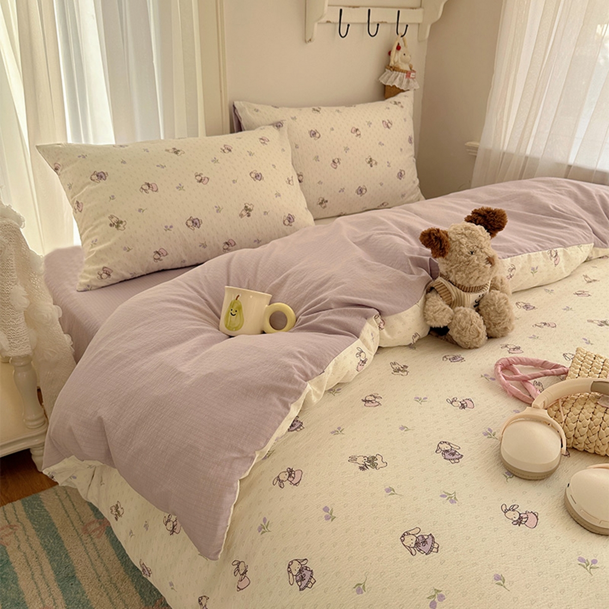 91家纺网 家纺一手货源 找家纺 （总）温眠家纺 2026新款敲可爱的奶呼呼云感双层纱简约四件套系列-超级治愈~