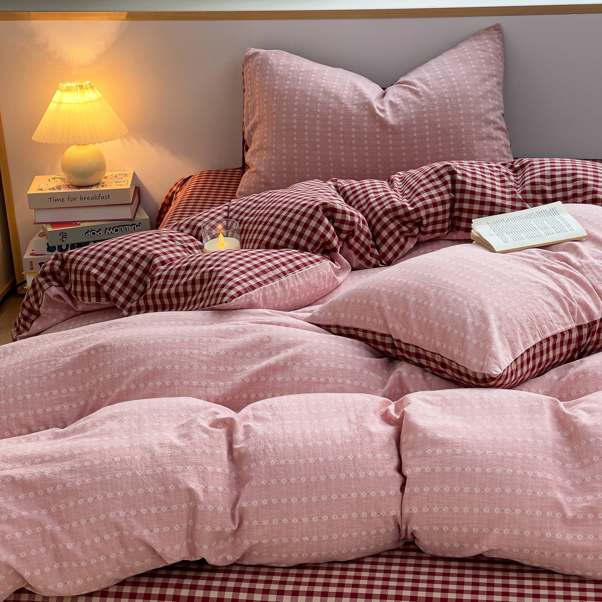 91家纺网 家纺一手货源 找家纺 炫拼家纺 2026新款A类全棉色织提花40支水洗棉四件套-花语系列 花语一玫瑰