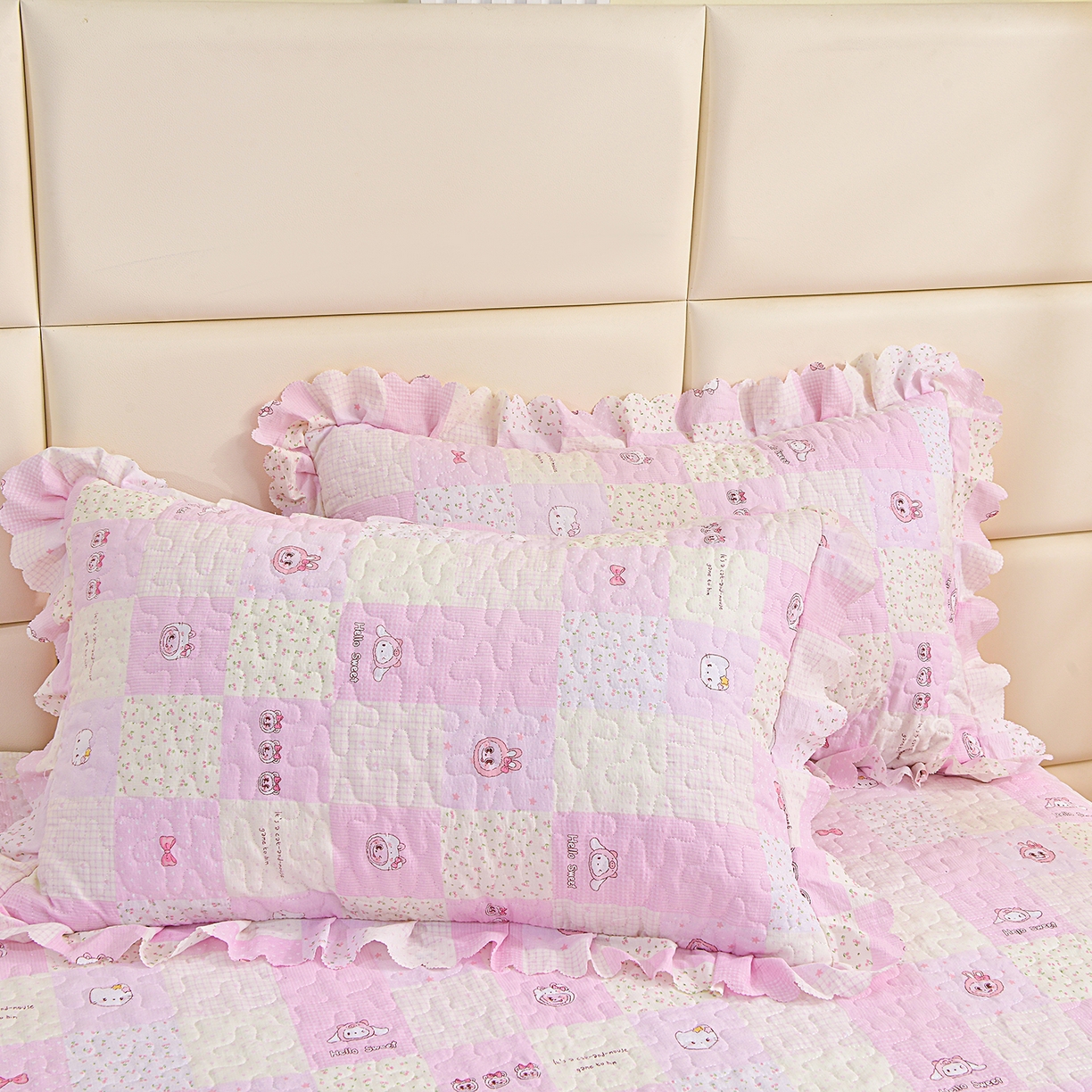 91家纺网 家纺一手货源 找家纺 小雨家纺 2026新款木棉皱皱纱加棉床裙床罩三件套花边被套 粉布布-樱花粉