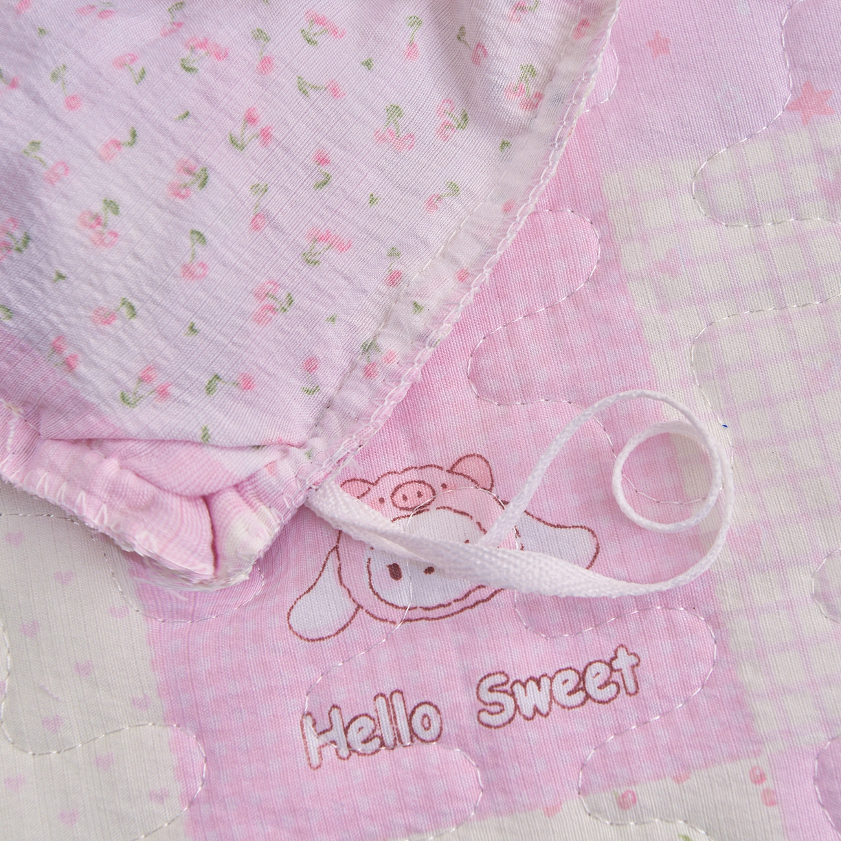 91家纺网 家纺一手货源 找家纺 小雨家纺 2026新款木棉皱皱纱加棉床裙床罩三件套花边被套 粉布布-樱花粉