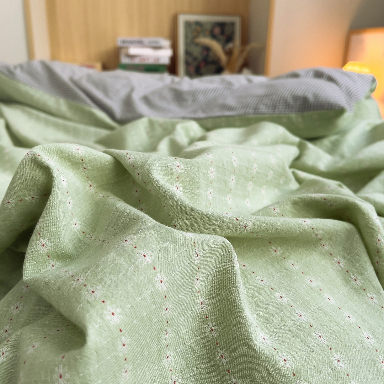 91家纺网 家纺一手货源 找家纺 炫拼家纺 2026新款A类全棉色织提花40支水洗棉四件套-花语系列 花语一夏日