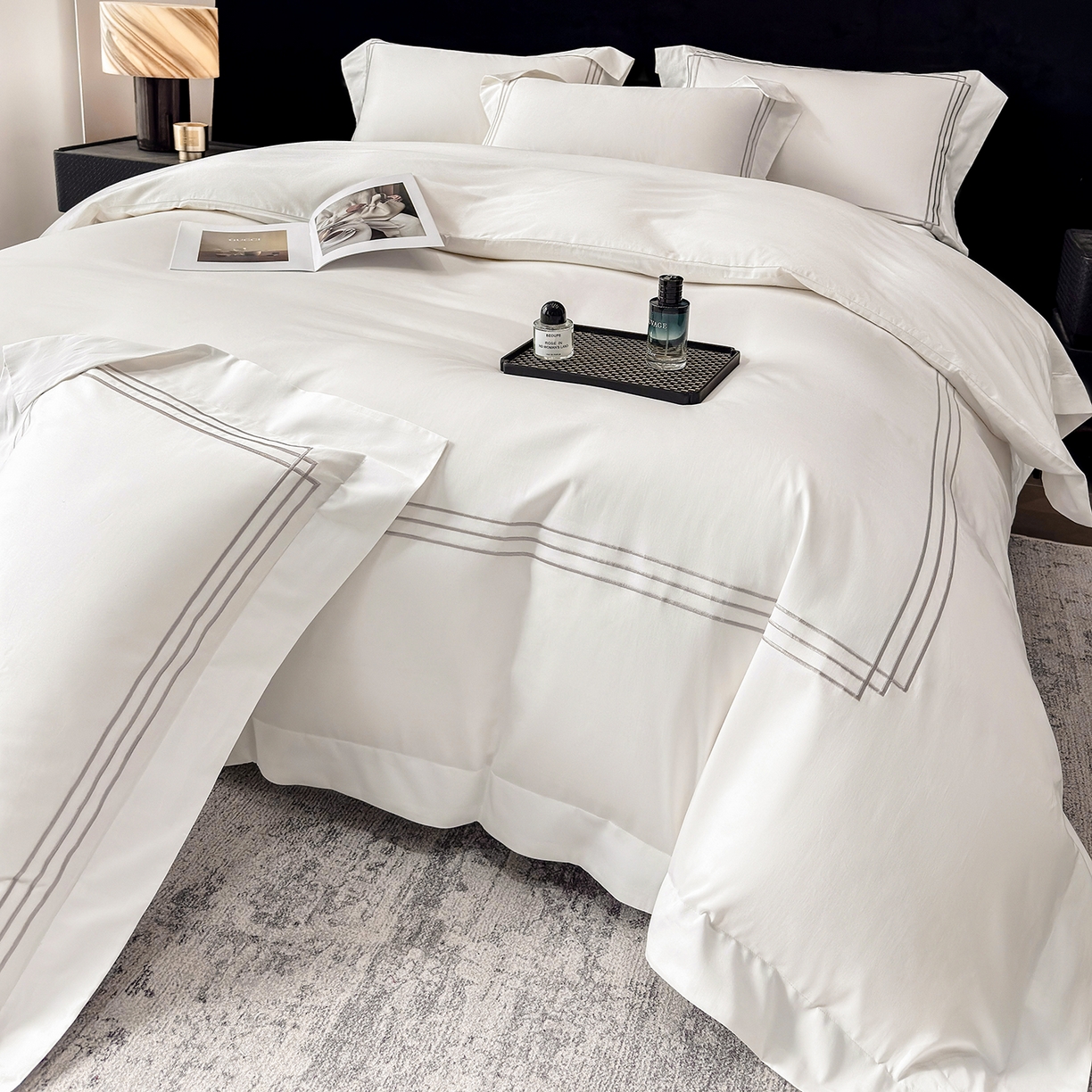 星蕴家纺 2026新款贡缎长绒棉纯棉四件套-简爱 简爱-珍珠白