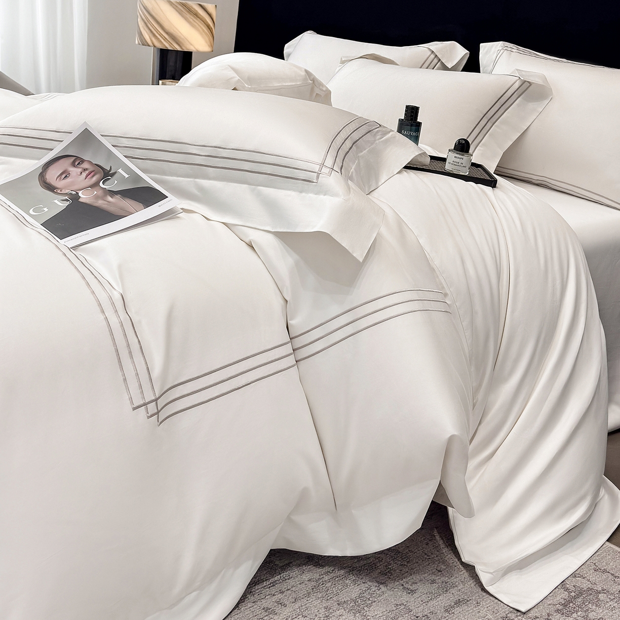 91家纺网 家纺一手货源 找家纺 星蕴家纺 2026新款贡缎长绒棉纯棉四件套-简爱 简爱-珍珠白