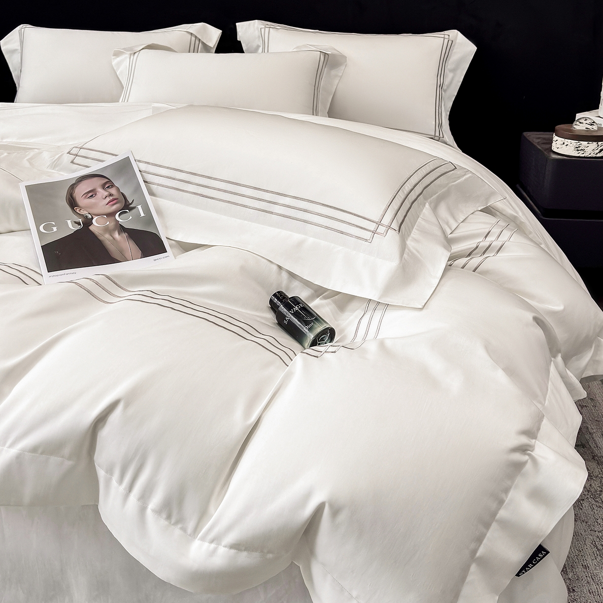 91家纺网 家纺一手货源 找家纺 星蕴家纺 2026新款贡缎长绒棉纯棉四件套-简爱 简爱-珍珠白