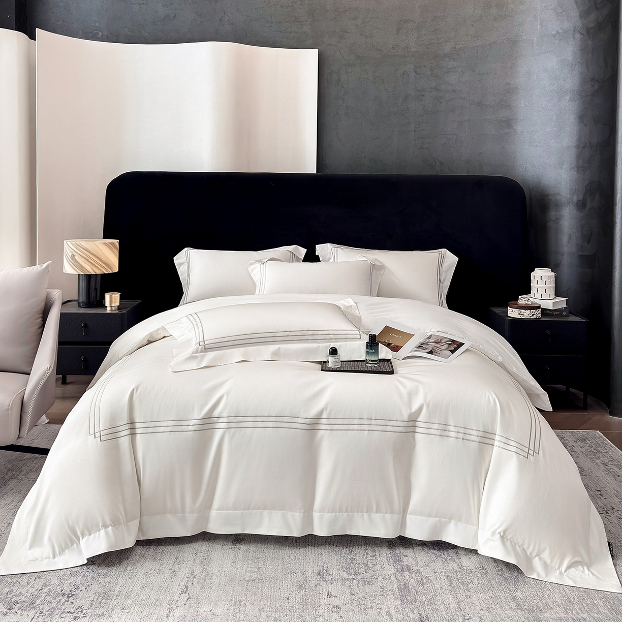 91家纺网 家纺一手货源 找家纺 星蕴家纺 2026新款贡缎长绒棉纯棉四件套-简爱 简爱-珍珠白