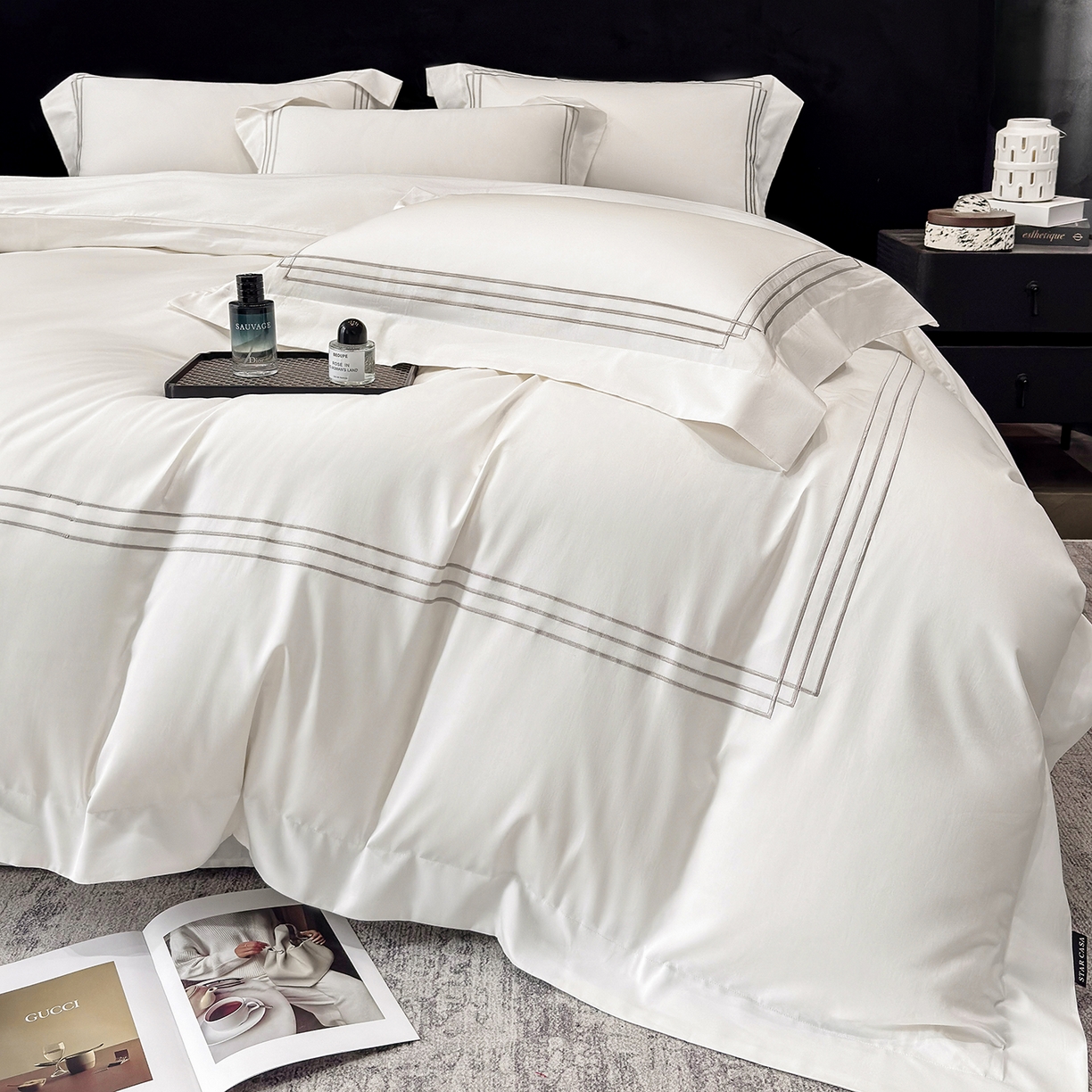 91家纺网 家纺一手货源 找家纺 星蕴家纺 2026新款贡缎长绒棉纯棉四件套-简爱 简爱-珍珠白