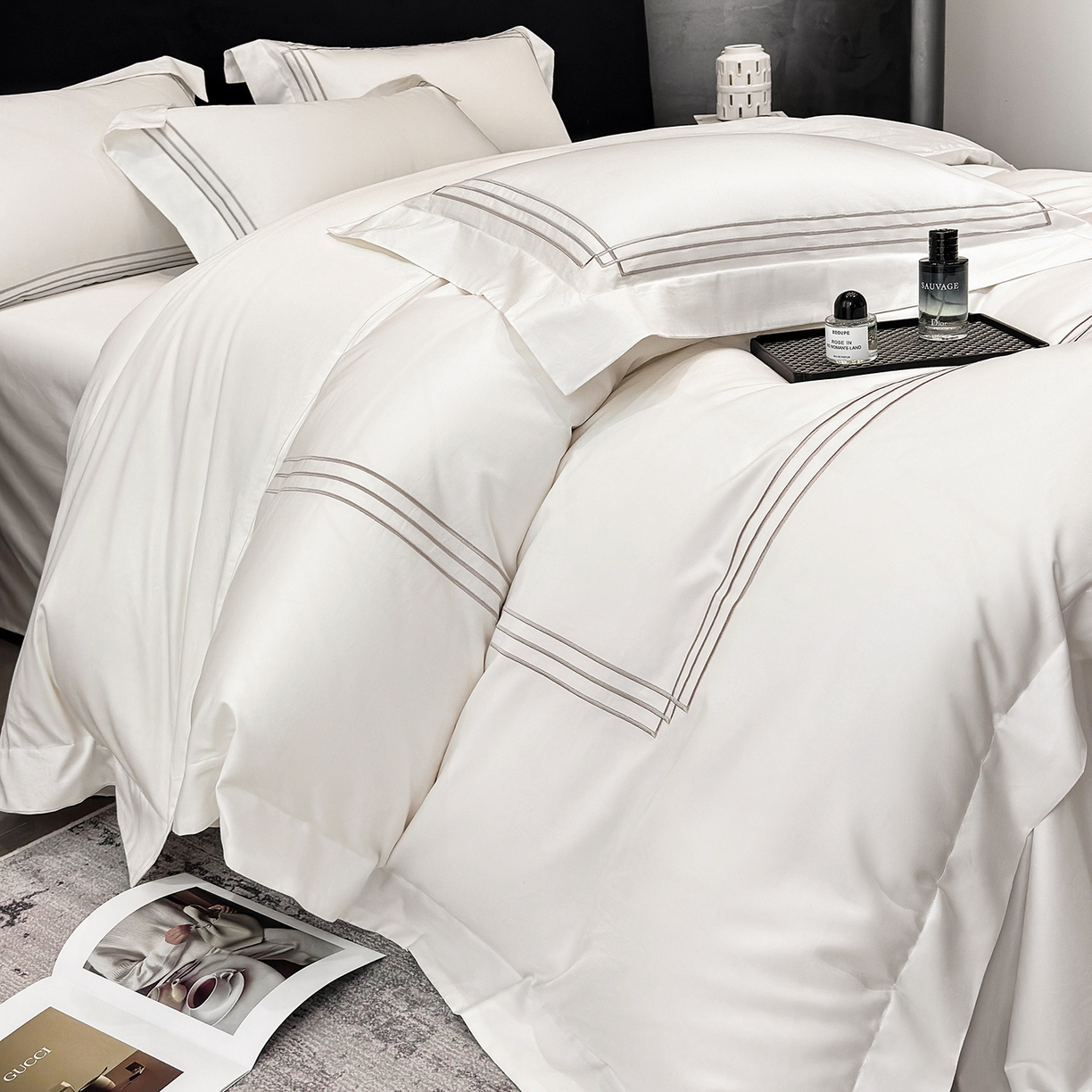 91家纺网 家纺一手货源 找家纺 星蕴家纺 2026新款贡缎长绒棉纯棉四件套-简爱 简爱-珍珠白