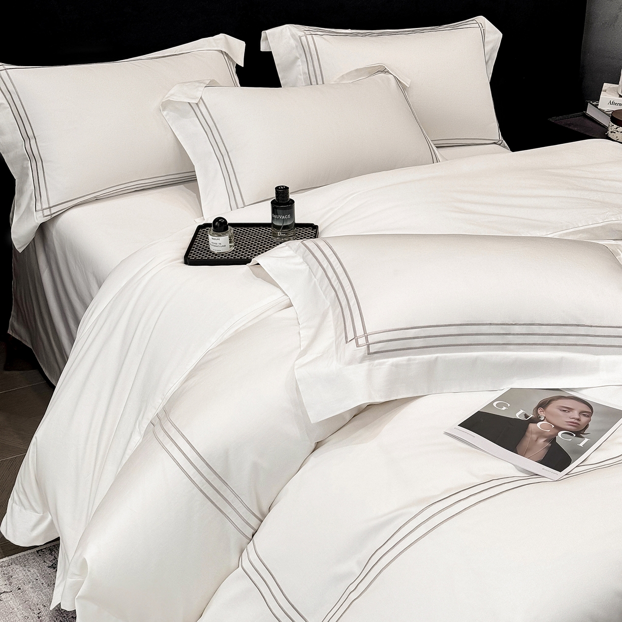 91家纺网 家纺一手货源 找家纺 星蕴家纺 2026新款贡缎长绒棉纯棉四件套-简爱 简爱-珍珠白