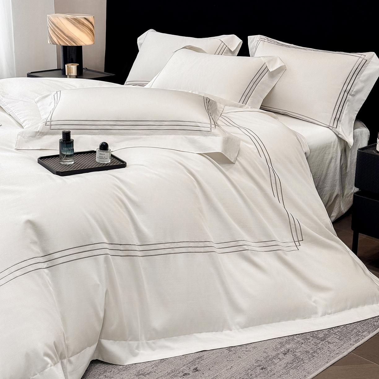 91家纺网 家纺一手货源 找家纺 星蕴家纺 2026新款贡缎长绒棉纯棉四件套-简爱 简爱-珍珠白