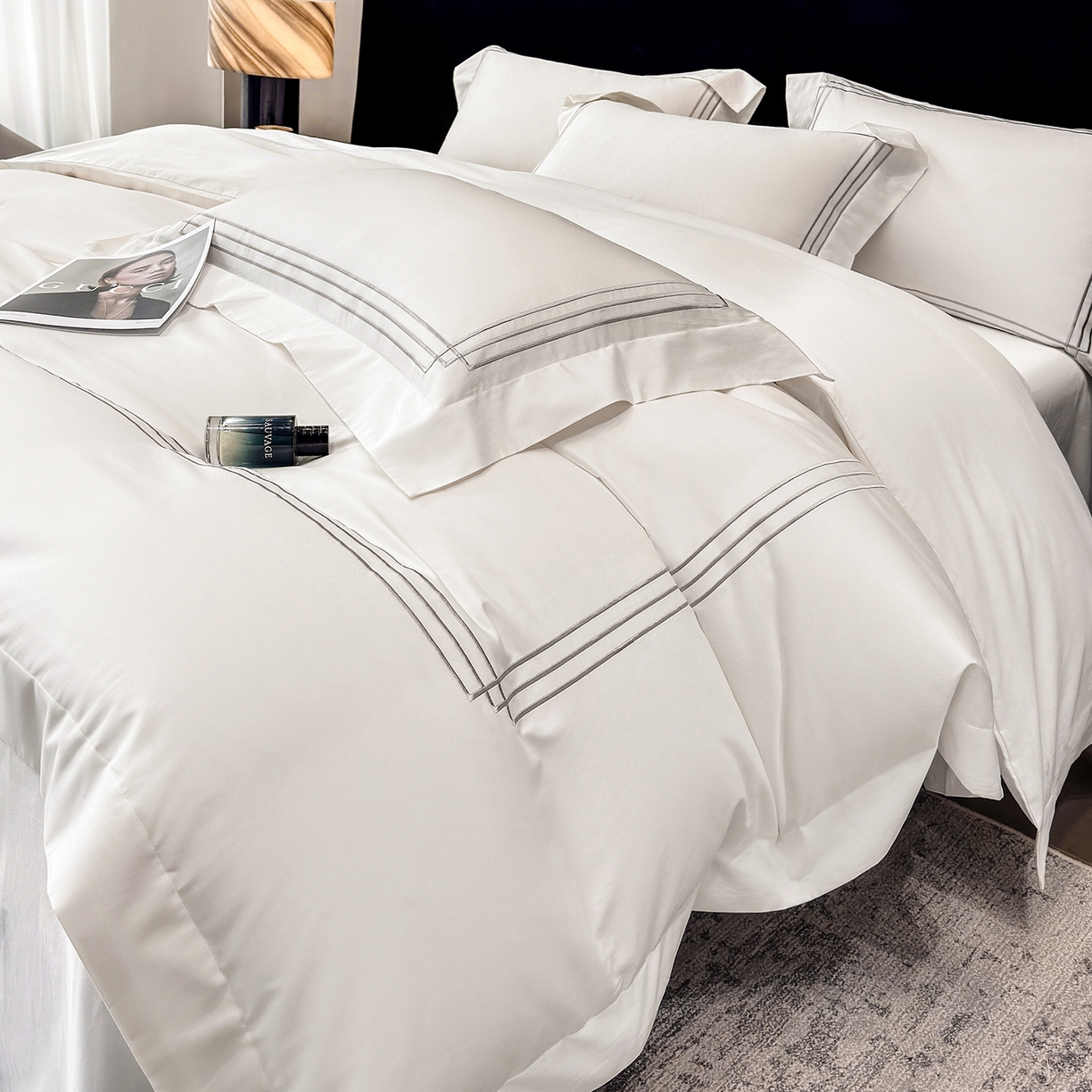 91家纺网 家纺一手货源 找家纺 星蕴家纺 2026新款贡缎长绒棉纯棉四件套-简爱 简爱-珍珠白