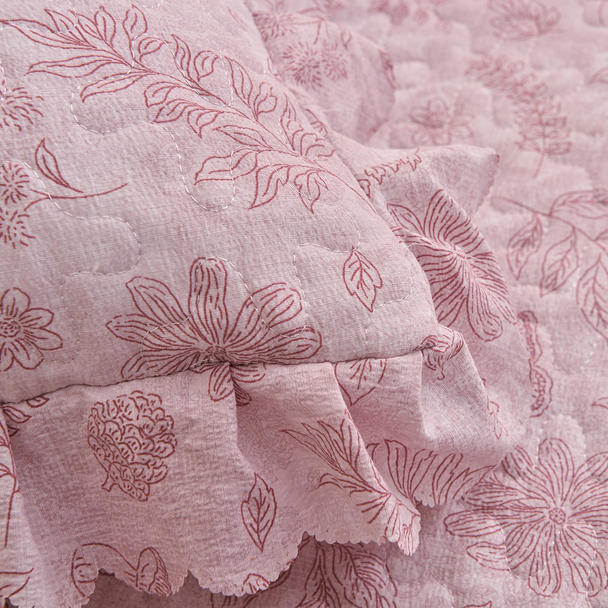 91家纺网 家纺一手货源 找家纺 小雨家纺 2026新款木棉皱皱纱加棉床裙床罩三件套花边被套 蝶舞花间-豆沙