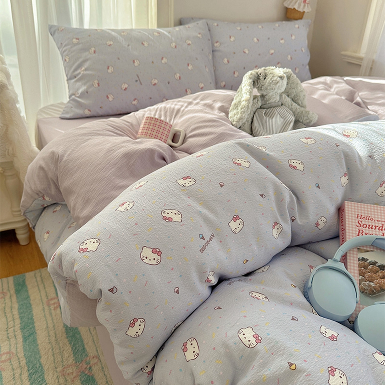 91家纺网 家纺一手货源 找家纺 （总）温眠家纺 2026新款敲可爱的奶呼呼云感双层纱简约四件套系列-超级治愈~