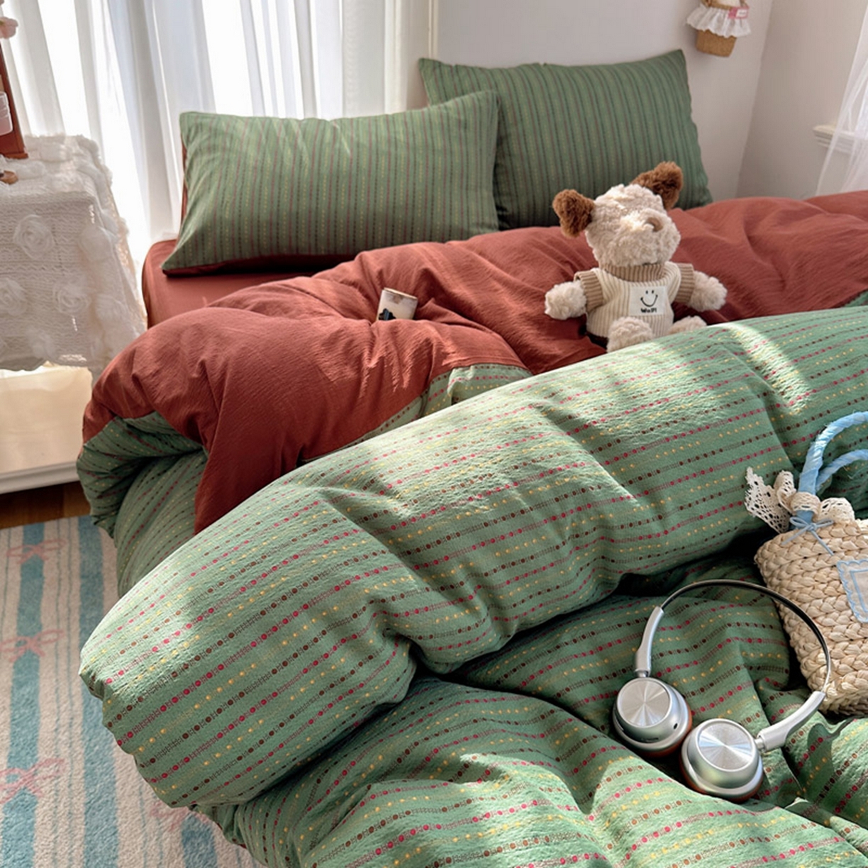 91家纺网 家纺一手货源 找家纺 （总）温眠家纺 2026新款敲可爱的奶呼呼云感双层纱简约四件套系列-超级治愈~