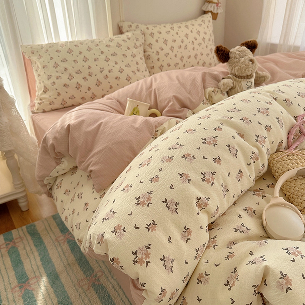 91家纺网 家纺一手货源 找家纺 （总）温眠家纺 2026新款敲可爱的奶呼呼云感双层纱简约四件套系列-超级治愈~