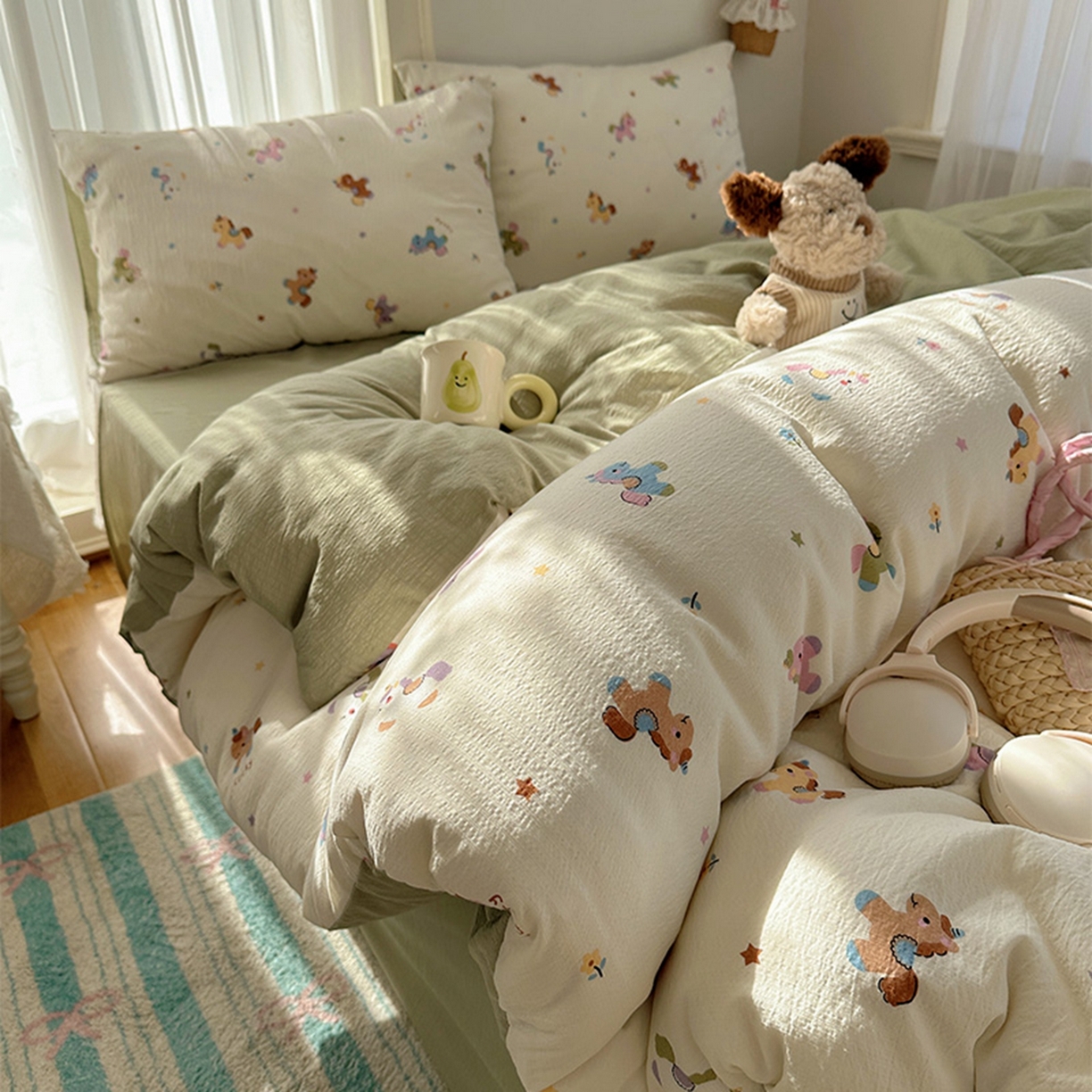 91家纺网 家纺一手货源 找家纺 （总）温眠家纺 2026新款敲可爱的奶呼呼云感双层纱简约四件套系列-超级治愈~