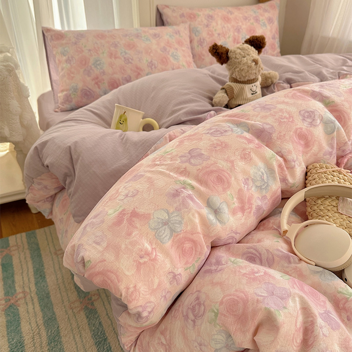 91家纺网 家纺一手货源 找家纺 （总）温眠家纺 2026新款敲可爱的奶呼呼云感双层纱简约四件套系列-超级治愈~