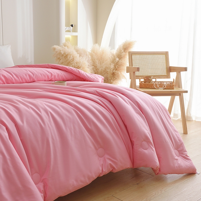 91家纺网 家纺一手货源 找家纺 启优家纺 全棉纯色羽绒被子被芯 粉玉