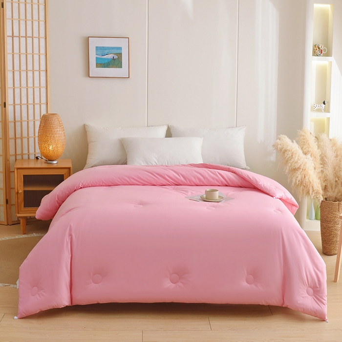 91家纺网 家纺一手货源 找家纺 启优家纺 全棉纯色羽绒被子被芯 粉玉