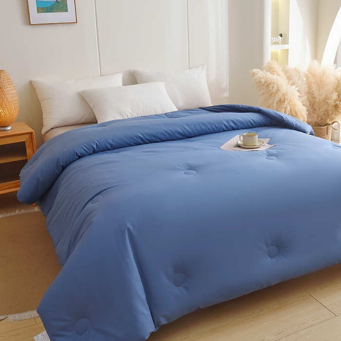 91家纺网 家纺一手货源 找家纺 启优家纺 全棉纯色羽绒被子被芯 靛蓝