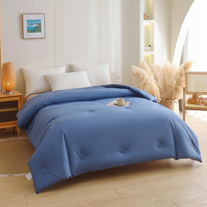 91家纺网 家纺一手货源 找家纺 启优家纺 全棉纯色羽绒被子被芯 靛蓝