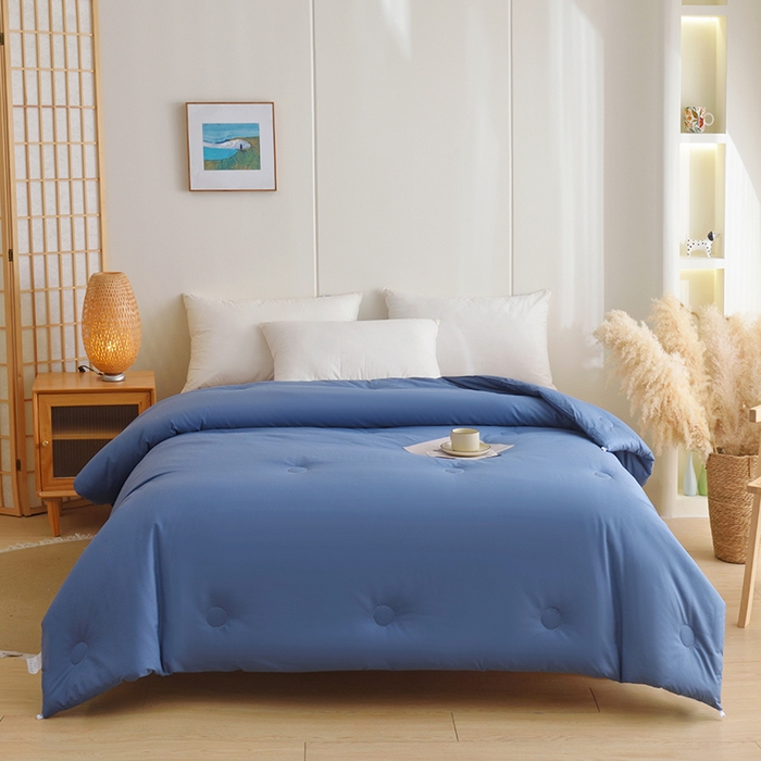 91家纺网 家纺一手货源 找家纺 启优家纺 全棉纯色羽绒被子被芯 靛蓝