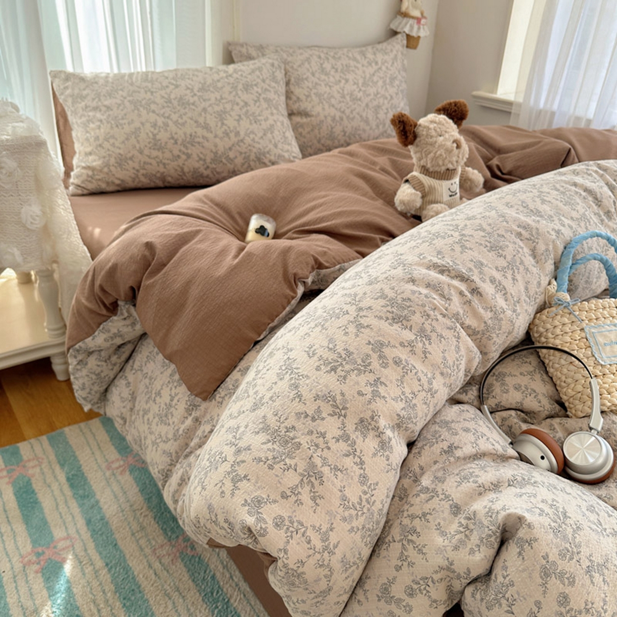 91家纺网 家纺一手货源 找家纺 （总）温眠家纺 2026新款敲可爱的奶呼呼云感双层纱简约四件套系列-超级治愈~