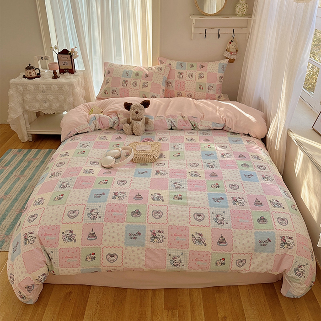 91家纺网 家纺一手货源 找家纺 温眠家纺 2026新款敲可爱的奶呼呼云感双层纱简约四件套系列-超级治愈~ 蛋糕派