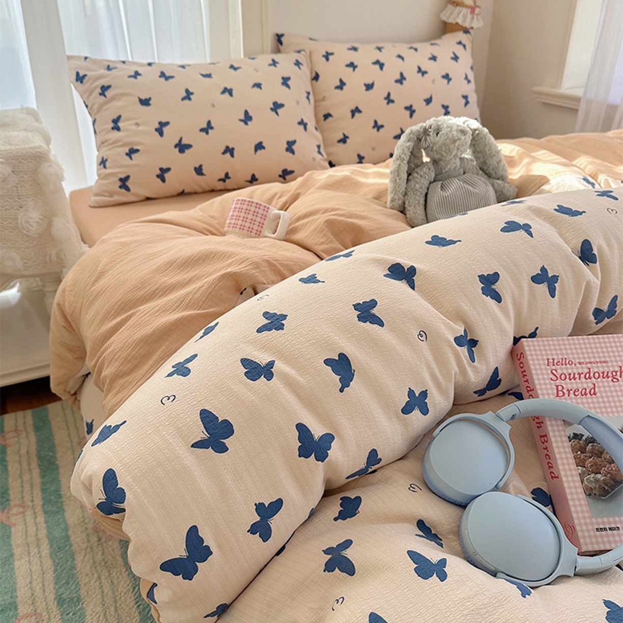 温眠家纺 2026新款敲可爱的奶呼呼云感双层纱简约四件套系列-超级治愈~ 蝴蝶剪影