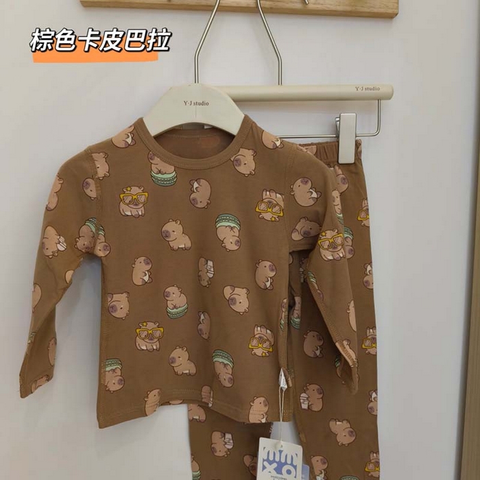 妍景家居生活馆 2026新款亲肤舒适儿童断码款家居服 棕色卡皮巴拉