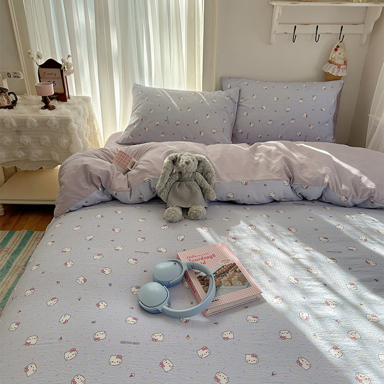 91家纺网 家纺一手货源 找家纺 温眠家纺 2026新款敲可爱的奶呼呼云感双层纱简约四件套系列-超级治愈~ 蓝莓奶糖