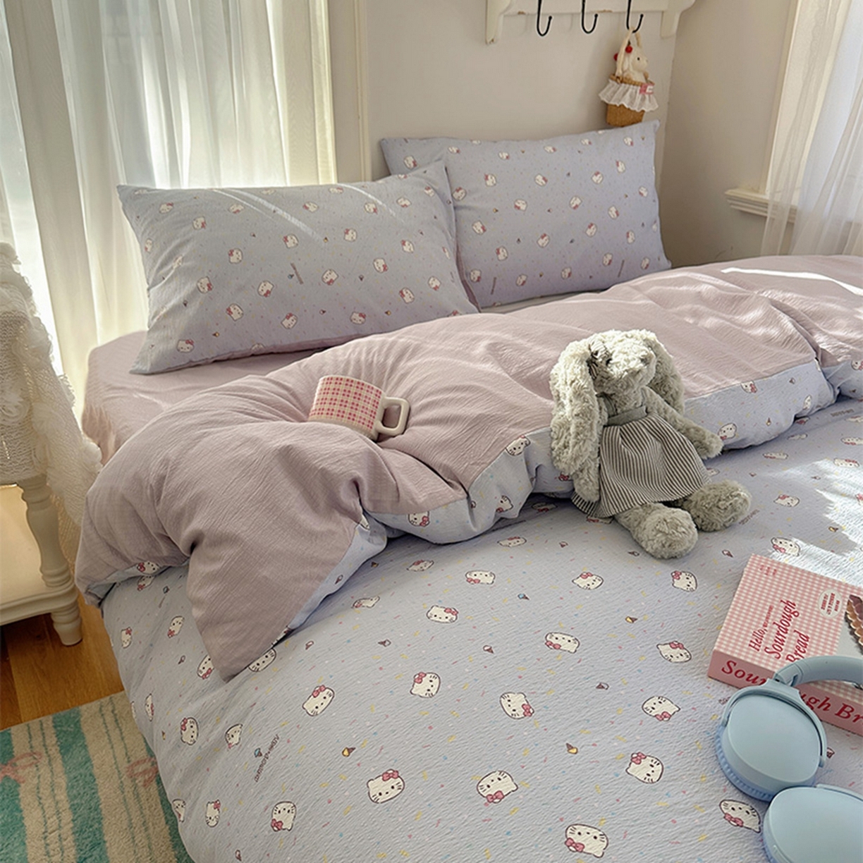 91家纺网 家纺一手货源 找家纺 温眠家纺 2026新款敲可爱的奶呼呼云感双层纱简约四件套系列-超级治愈~ 蓝莓奶糖