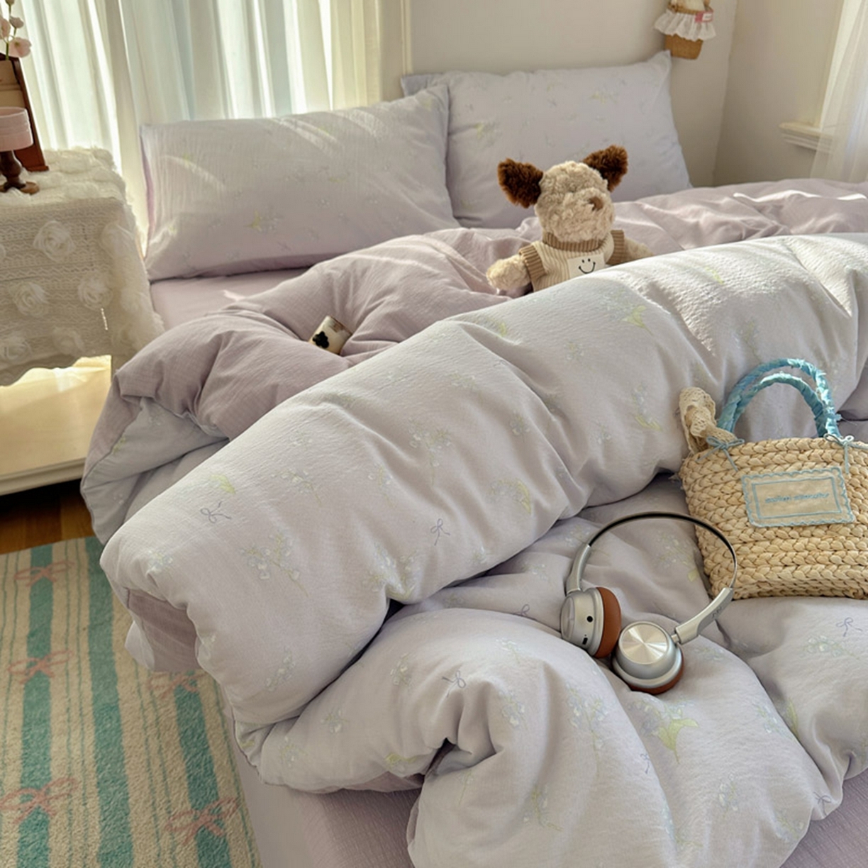 温眠家纺 2026新款敲可爱的奶呼呼云感双层纱简约四件套系列-超级治愈~ 铃兰结