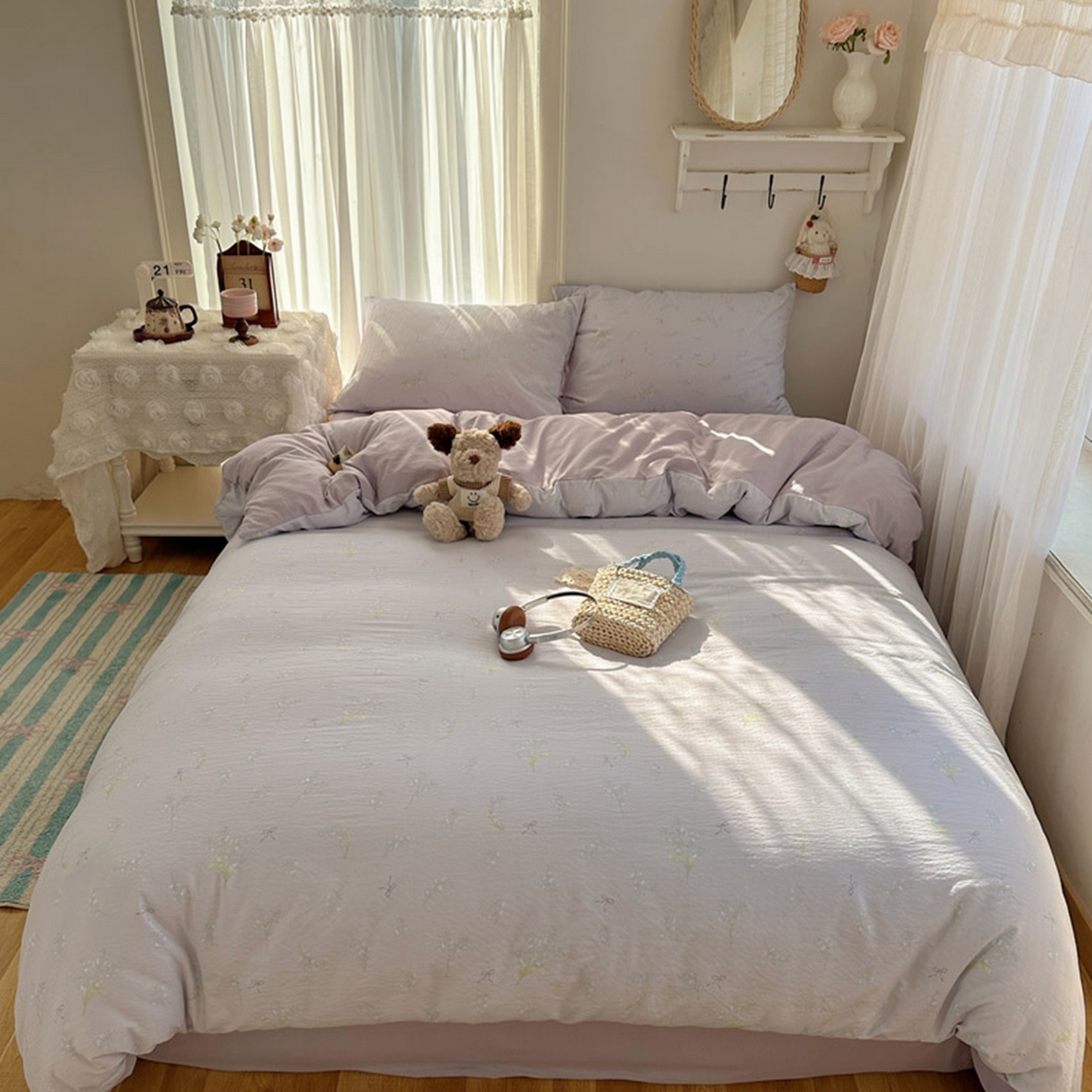 91家纺网 家纺一手货源 找家纺 温眠家纺 2026新款敲可爱的奶呼呼云感双层纱简约四件套系列-超级治愈~ 铃兰结