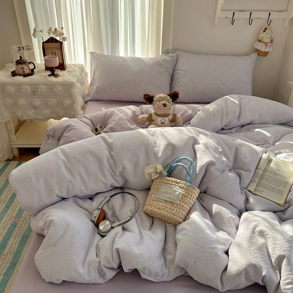 91家纺网 家纺一手货源 找家纺 温眠家纺 2026新款敲可爱的奶呼呼云感双层纱简约四件套系列-超级治愈~ 铃兰结