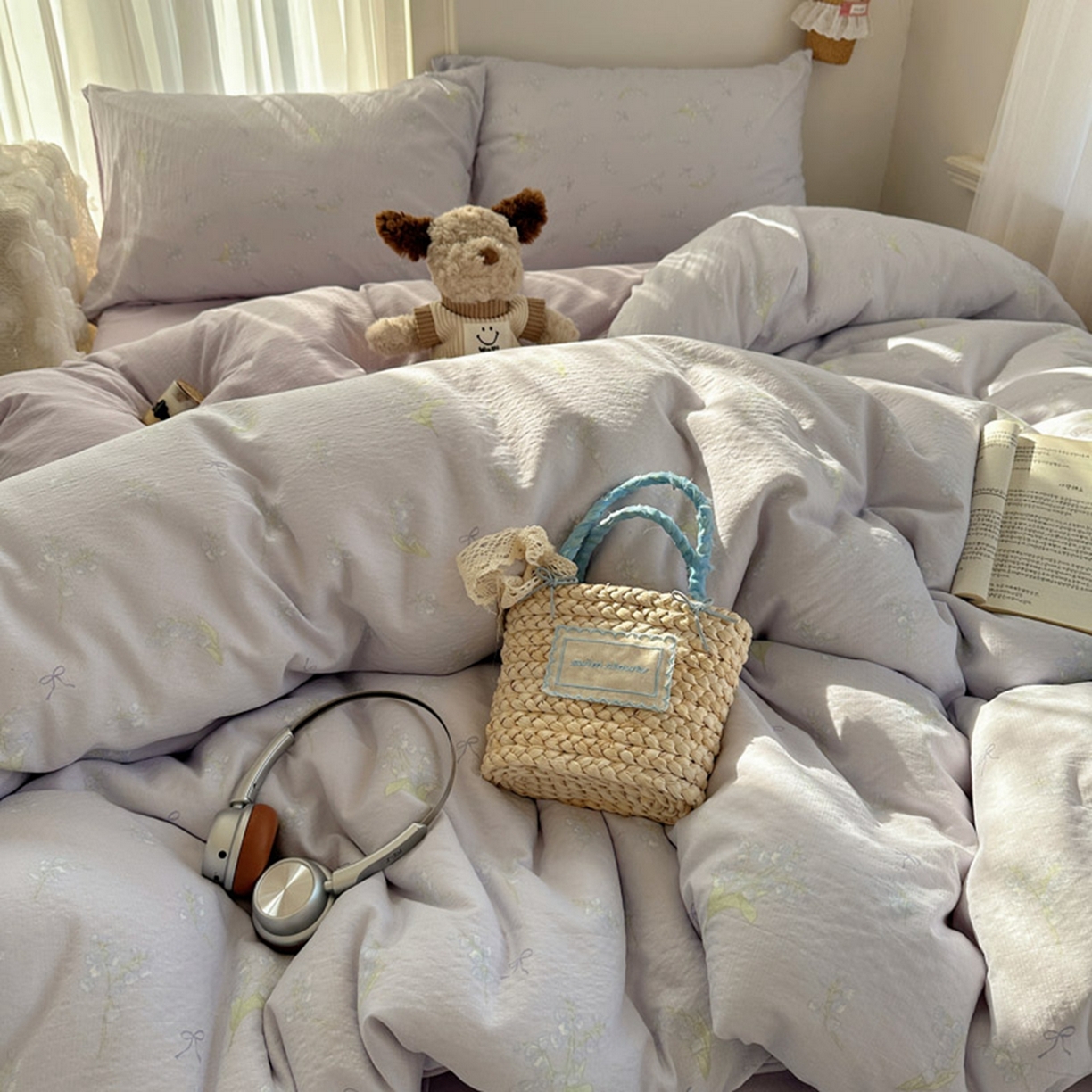 91家纺网 家纺一手货源 找家纺 温眠家纺 2026新款敲可爱的奶呼呼云感双层纱简约四件套系列-超级治愈~ 铃兰结