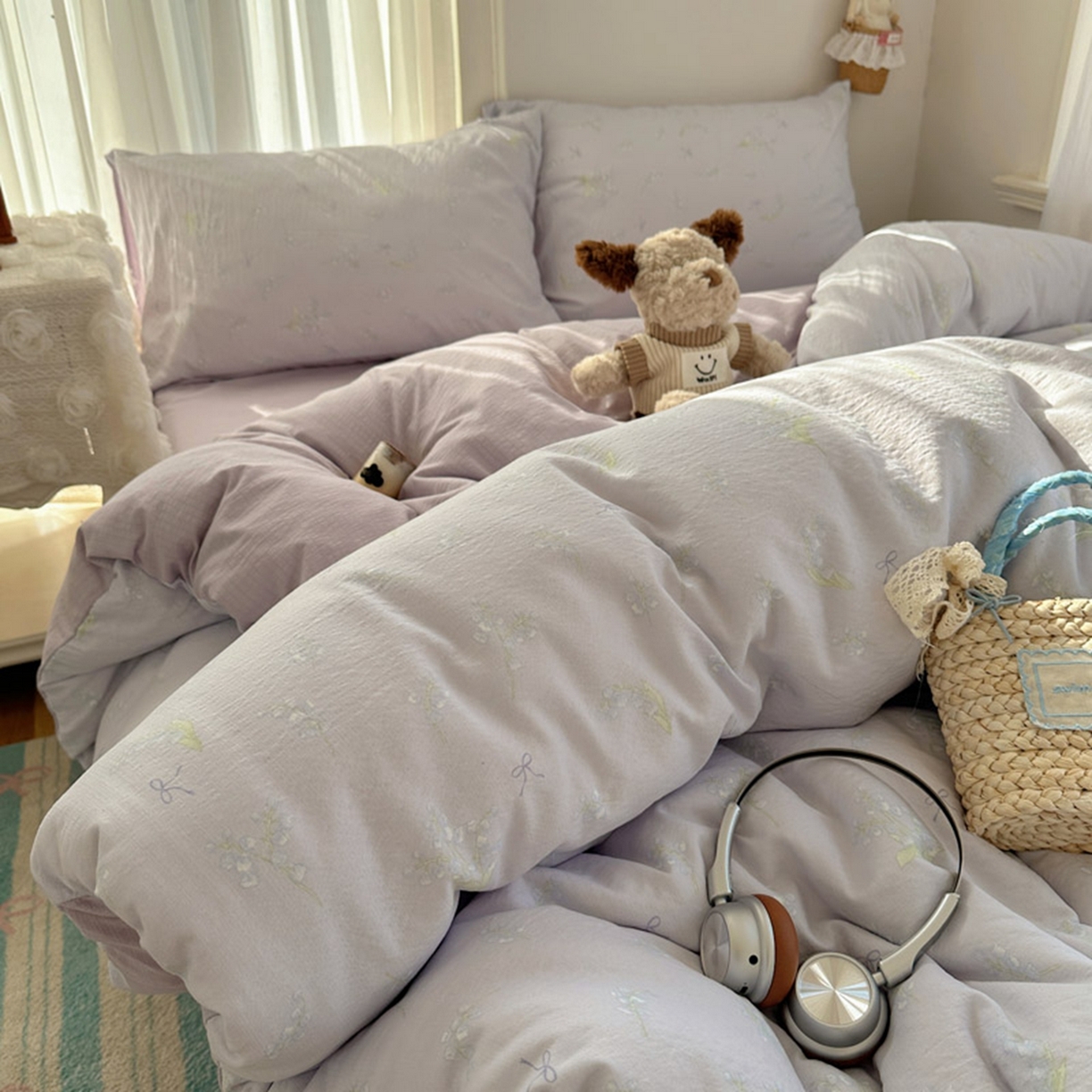 91家纺网 家纺一手货源 找家纺 温眠家纺 2026新款敲可爱的奶呼呼云感双层纱简约四件套系列-超级治愈~ 铃兰结