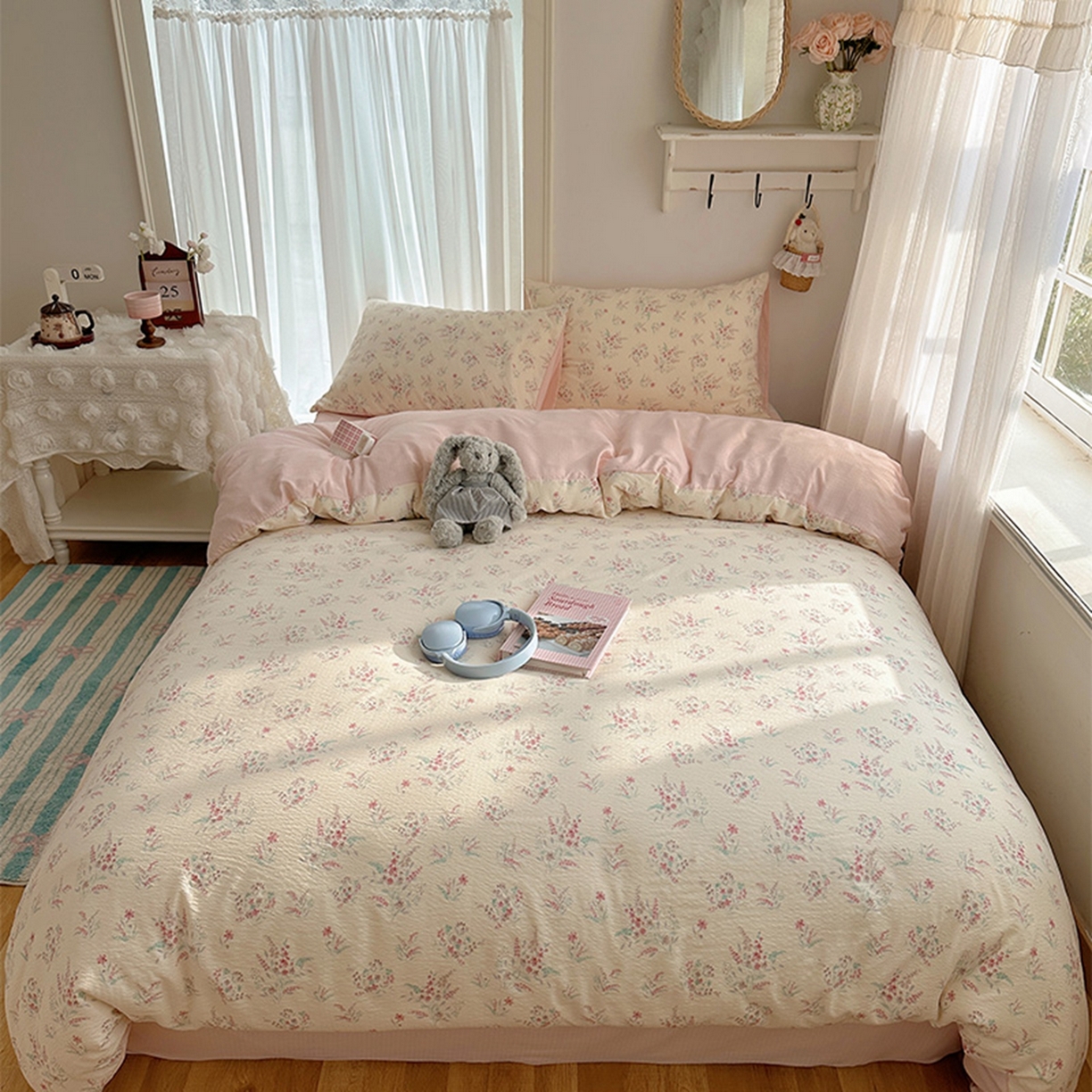 91家纺网 家纺一手货源 找家纺 温眠家纺 2026新款敲可爱的奶呼呼云感双层纱简约四件套系列-超级治愈~ 奶昔甜糕