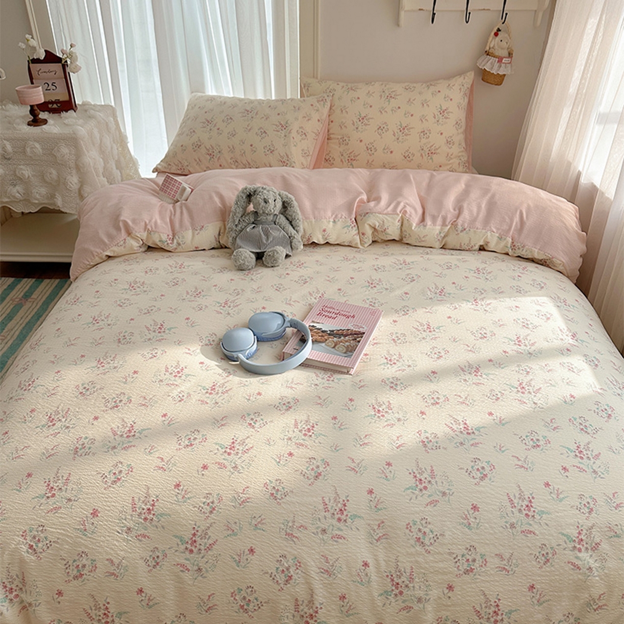 91家纺网 家纺一手货源 找家纺 温眠家纺 2026新款敲可爱的奶呼呼云感双层纱简约四件套系列-超级治愈~ 奶昔甜糕