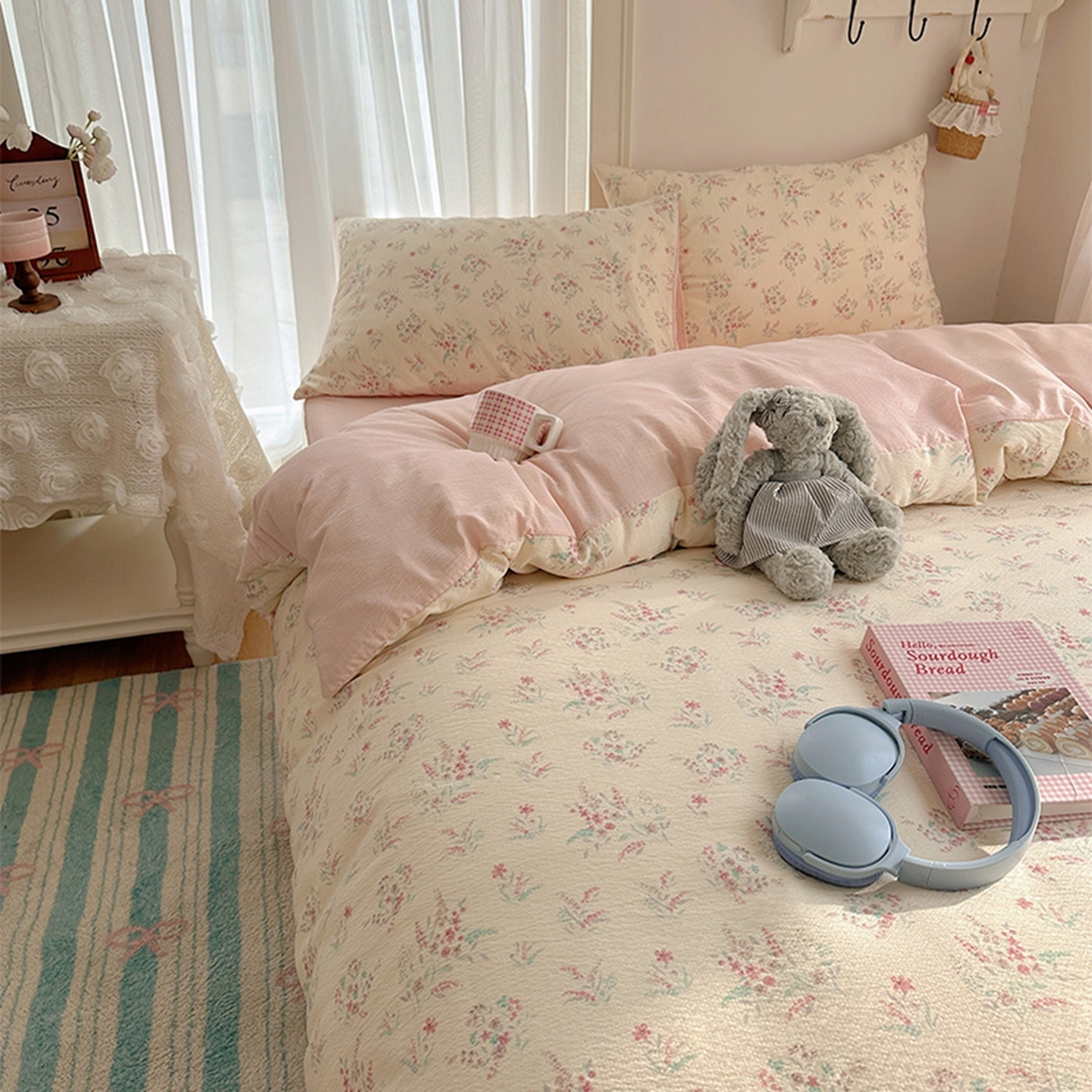 91家纺网 家纺一手货源 找家纺 温眠家纺 2026新款敲可爱的奶呼呼云感双层纱简约四件套系列-超级治愈~ 奶昔甜糕