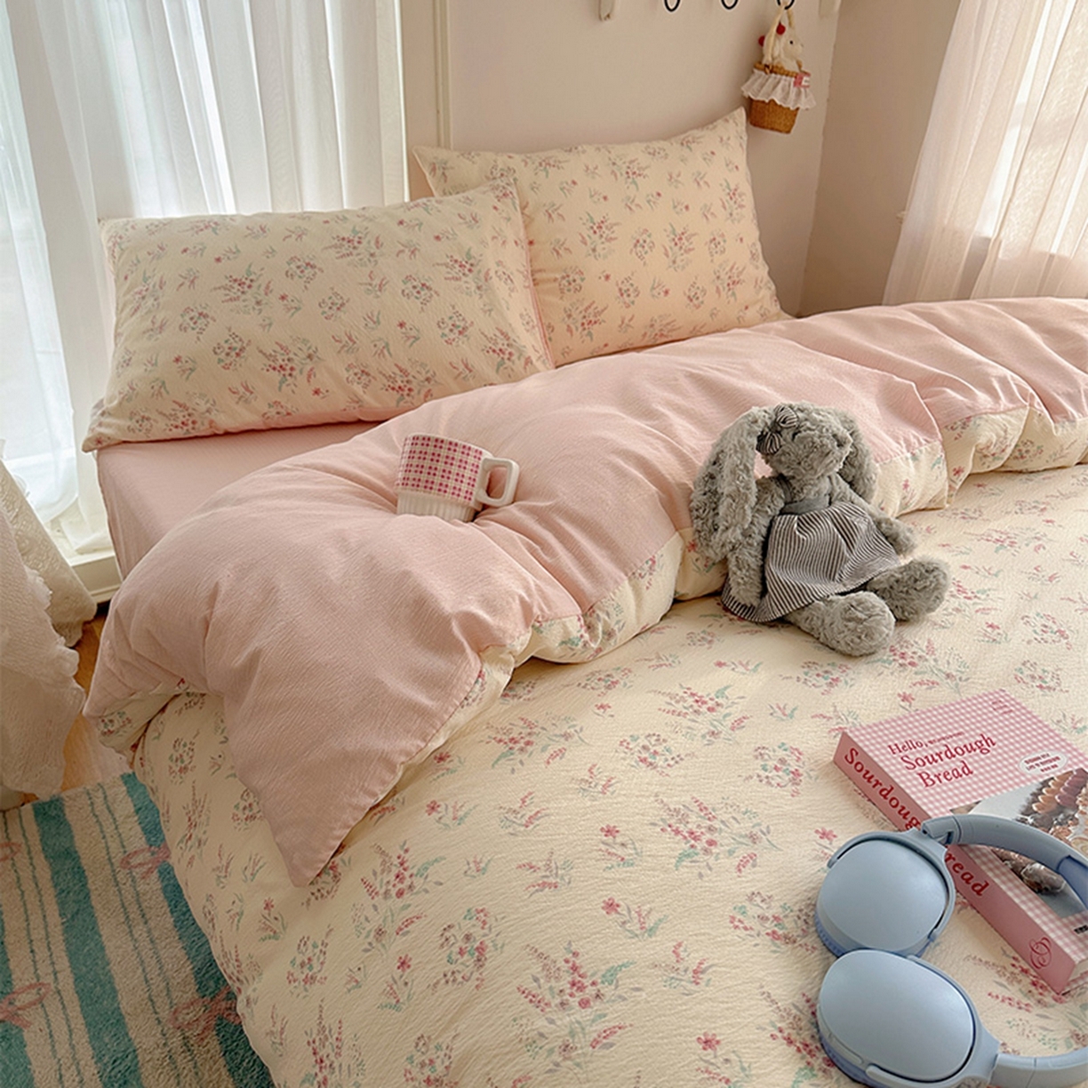 91家纺网 家纺一手货源 找家纺 温眠家纺 2026新款敲可爱的奶呼呼云感双层纱简约四件套系列-超级治愈~ 奶昔甜糕