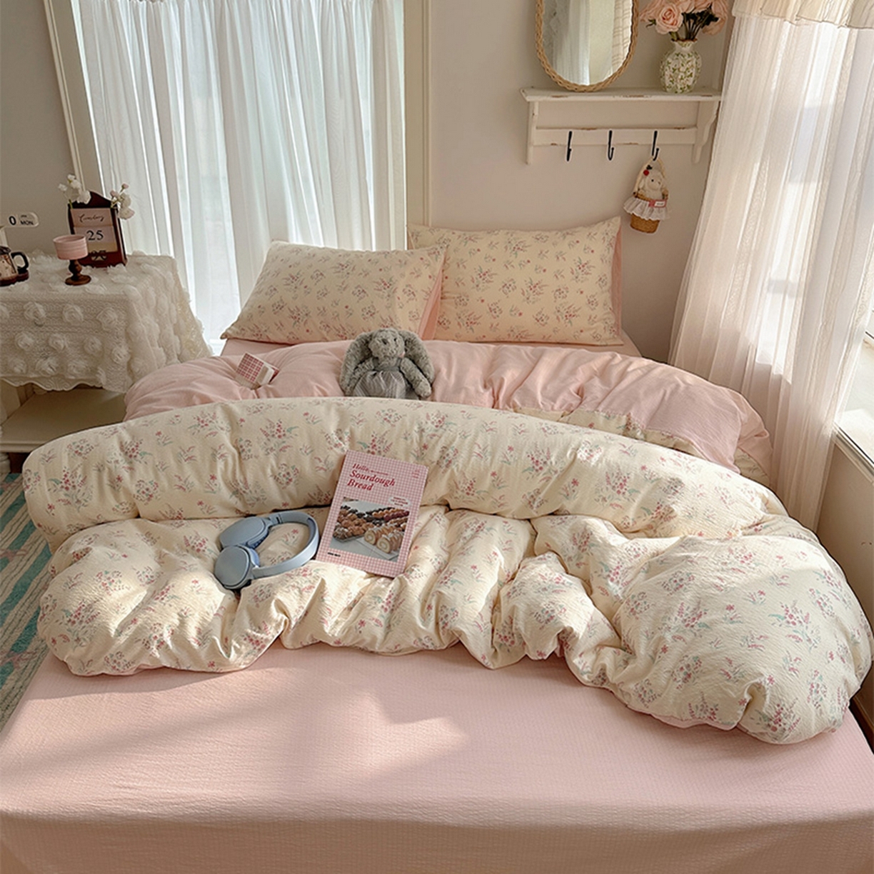 91家纺网 家纺一手货源 找家纺 温眠家纺 2026新款敲可爱的奶呼呼云感双层纱简约四件套系列-超级治愈~ 奶昔甜糕