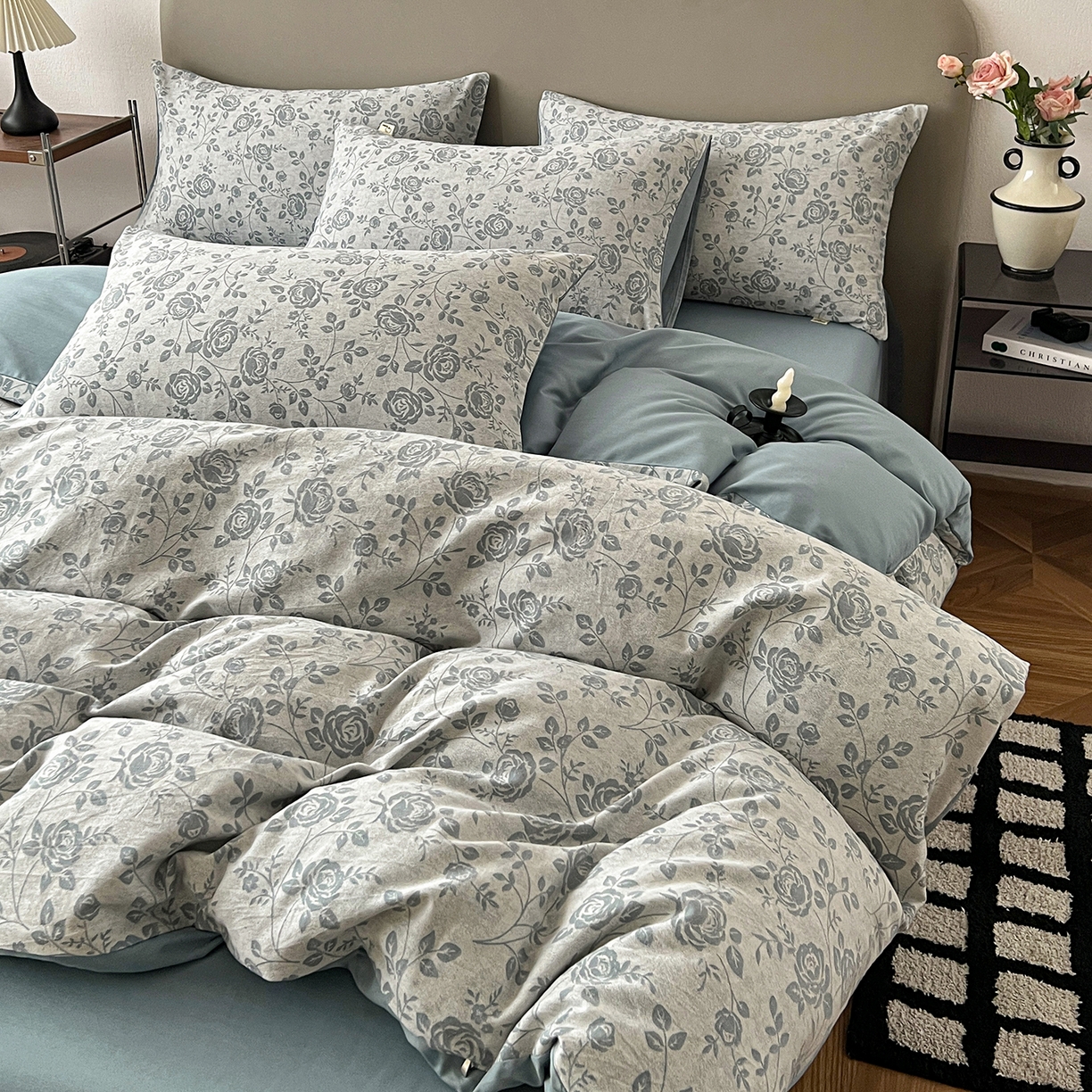 91家纺网 家纺一手货源 找家纺 锦彩家居 2026新款全棉色织大提花四件套-南法假日系列（提供买家秀） 知遇-蓝