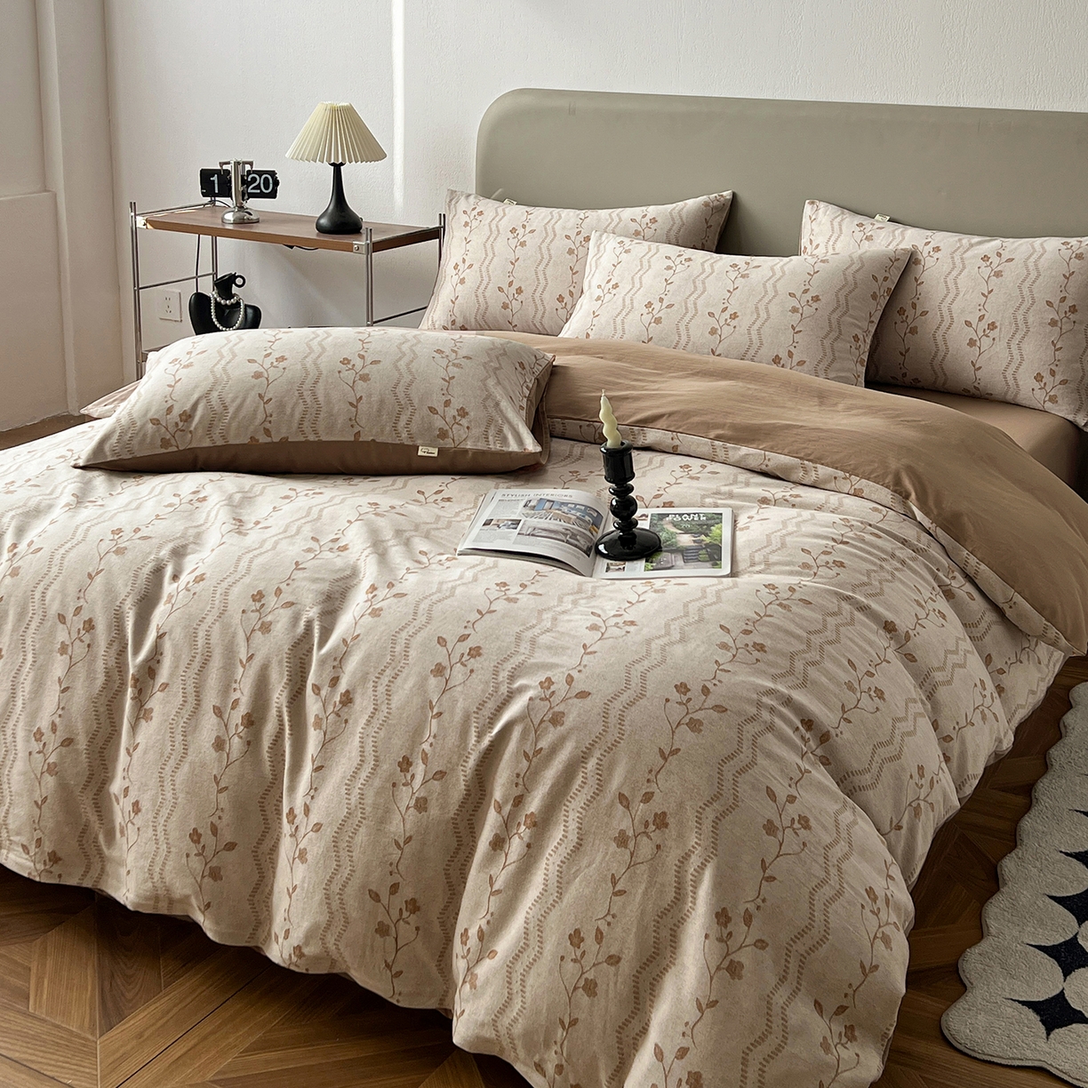 91家纺网 家纺一手货源 找家纺 锦彩家居 2026新款全棉色织大提花四件套-南法假日系列（提供买家秀） 洛川-咖