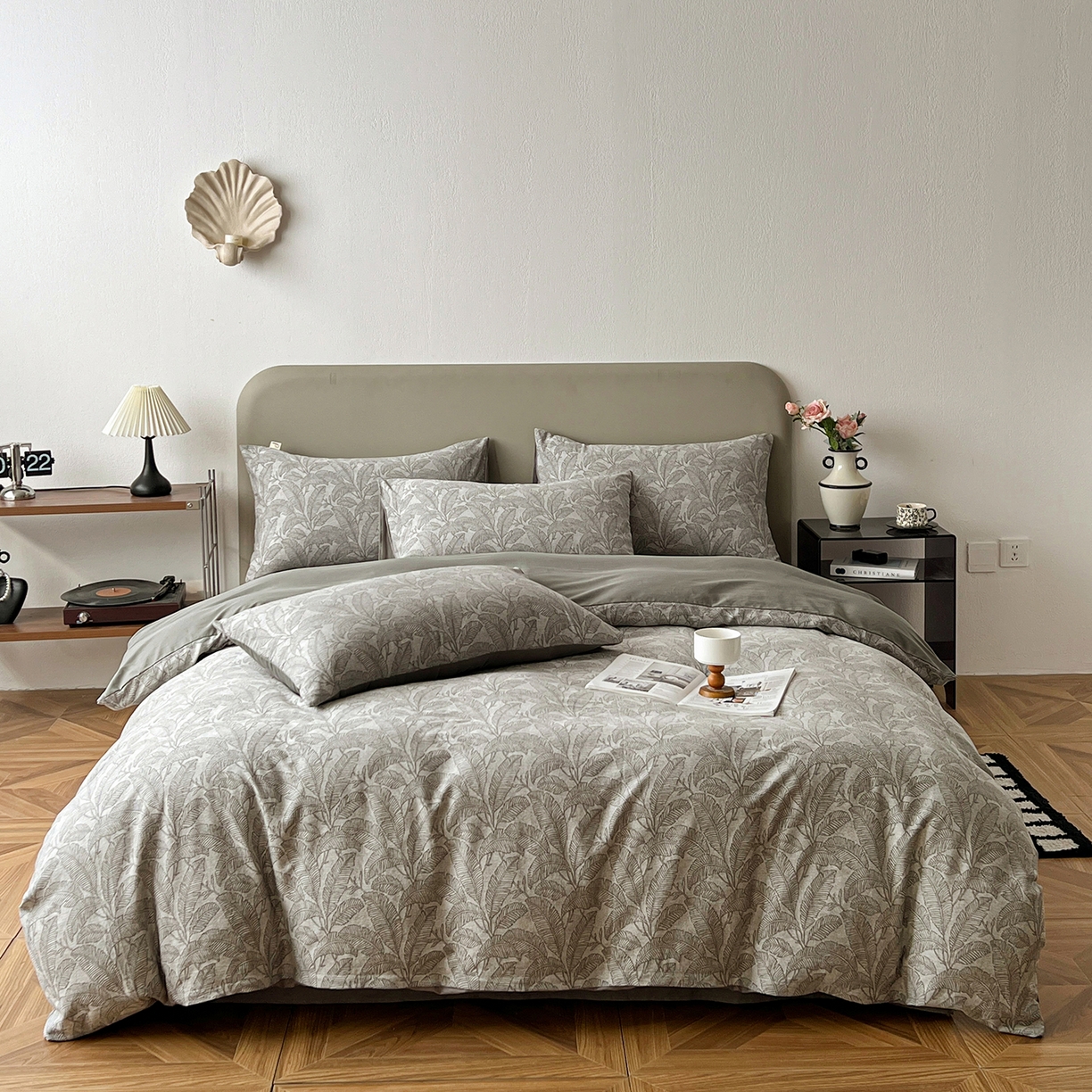 91家纺网 家纺一手货源 找家纺 锦彩家居 2026新款全棉色织大提花四件套-南法假日系列（提供买家秀） 叶茂-灰