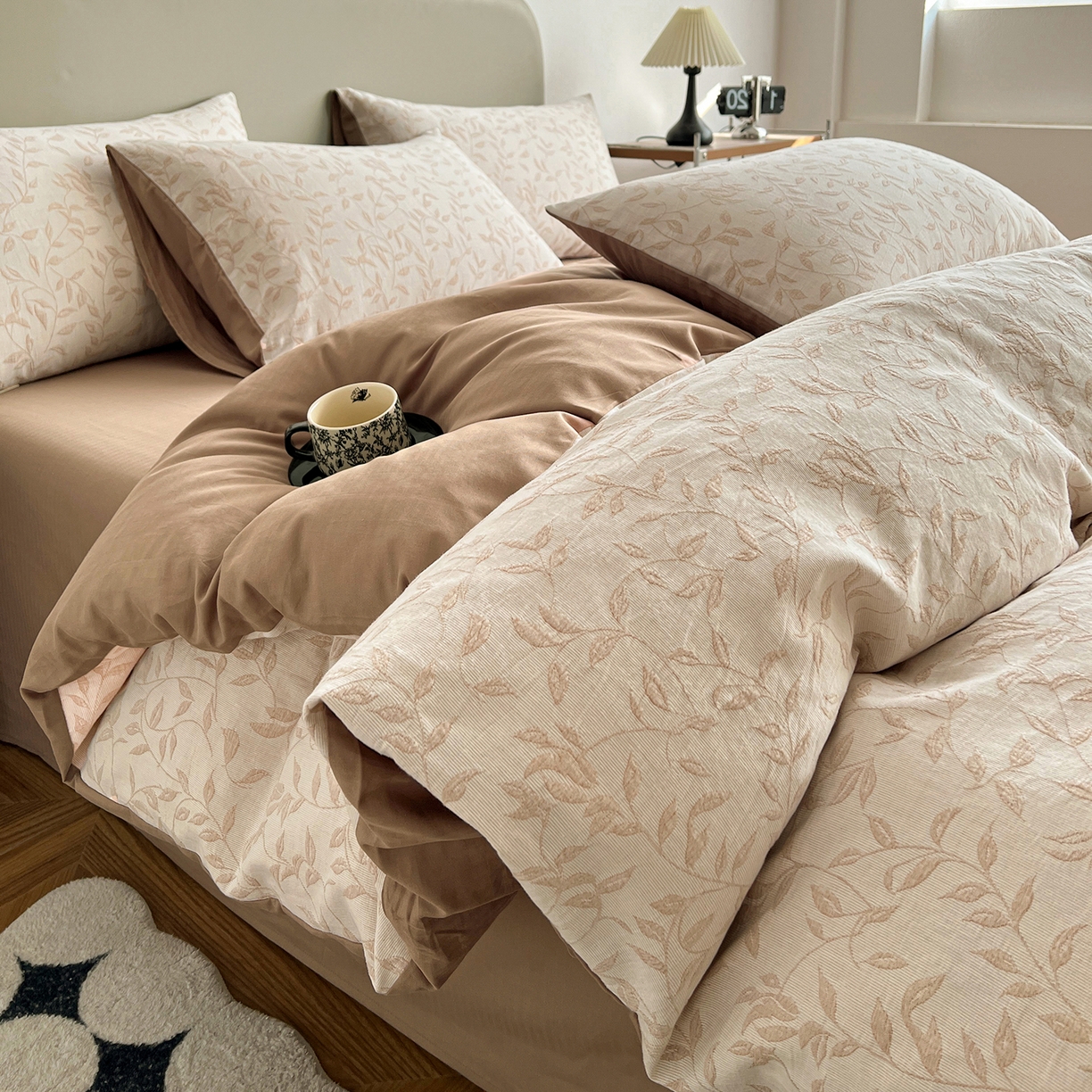 锦彩家居 2026新款全棉色织三层大提花四件套-花漫辞系列（提供买家秀） 罗蔓-咖