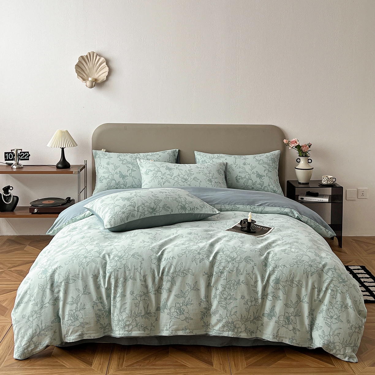 91家纺网 家纺一手货源 找家纺 锦彩家居 2026新款全棉色织三层大提花四件套-花漫辞系列（提供买家秀） 繁花-蓝