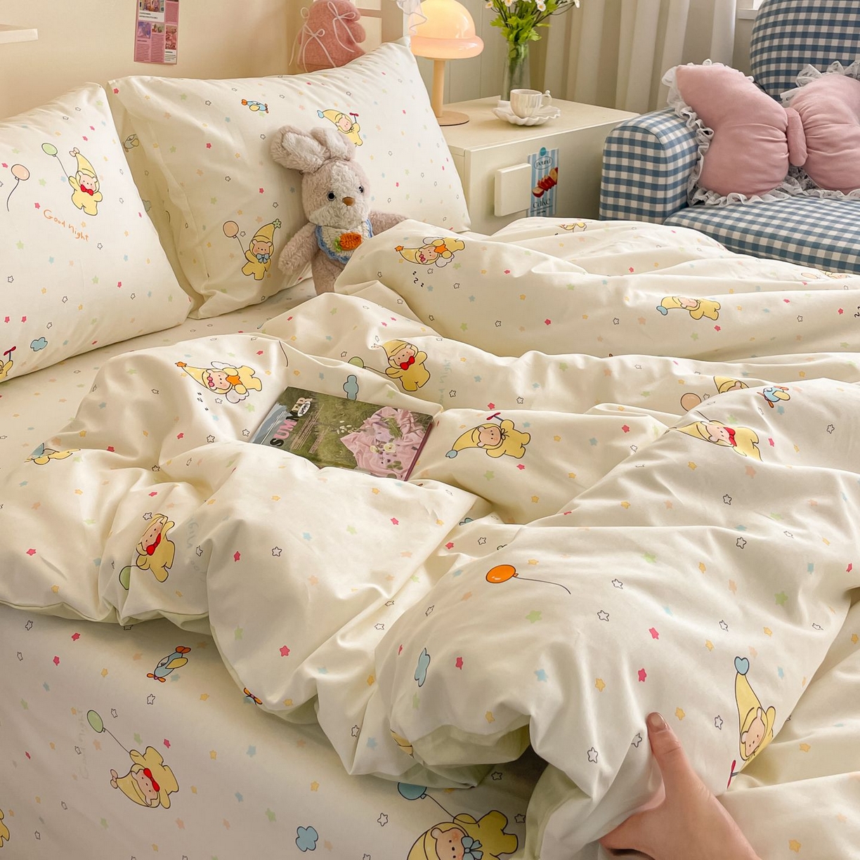 91家纺网 家纺一手货源 找家纺 寻米 2026新款春夏全棉13070印花四件套单品系列-单被套 星星小熊