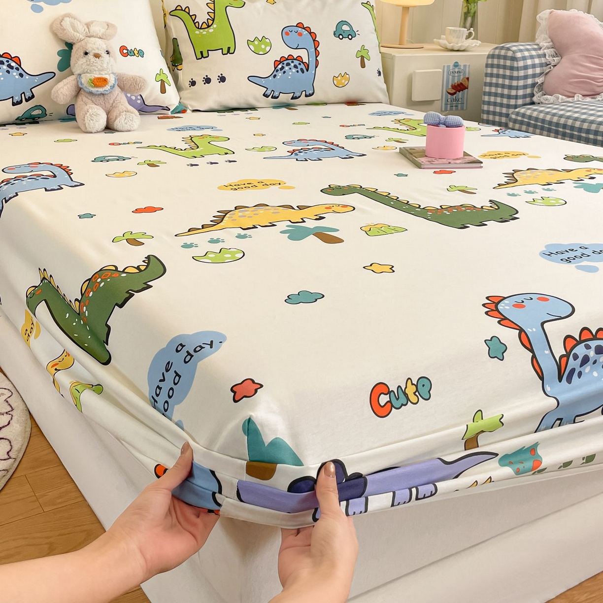 91家纺网 家纺一手货源 找家纺 寻米 2026新款春夏全棉13070印花四件套单品系列-单被套 恐龙乐园