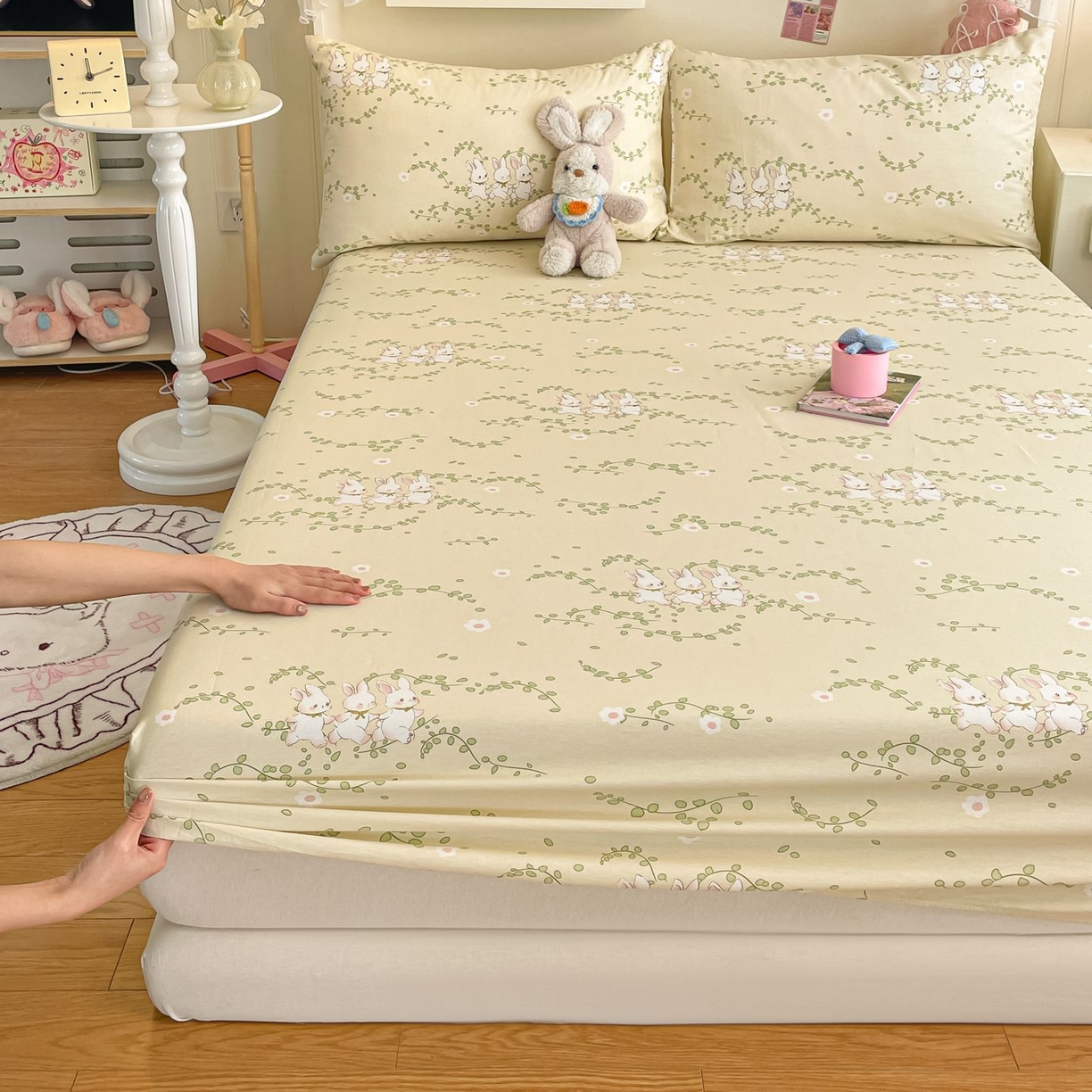 91家纺网 家纺一手货源 找家纺 寻米 2026新款春夏全棉13070印花四件套单品系列-单被套 花园小兔