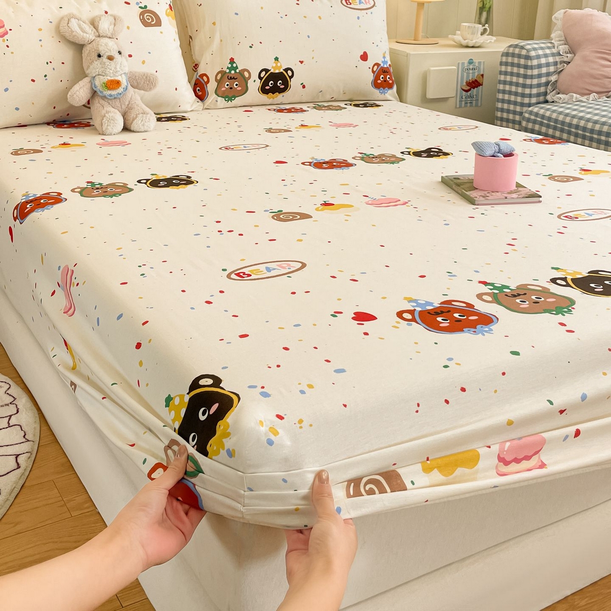 91家纺网 家纺一手货源 找家纺 寻米 2026新款春夏全棉13070印花四件套单品系列-单被套 快乐熊仔